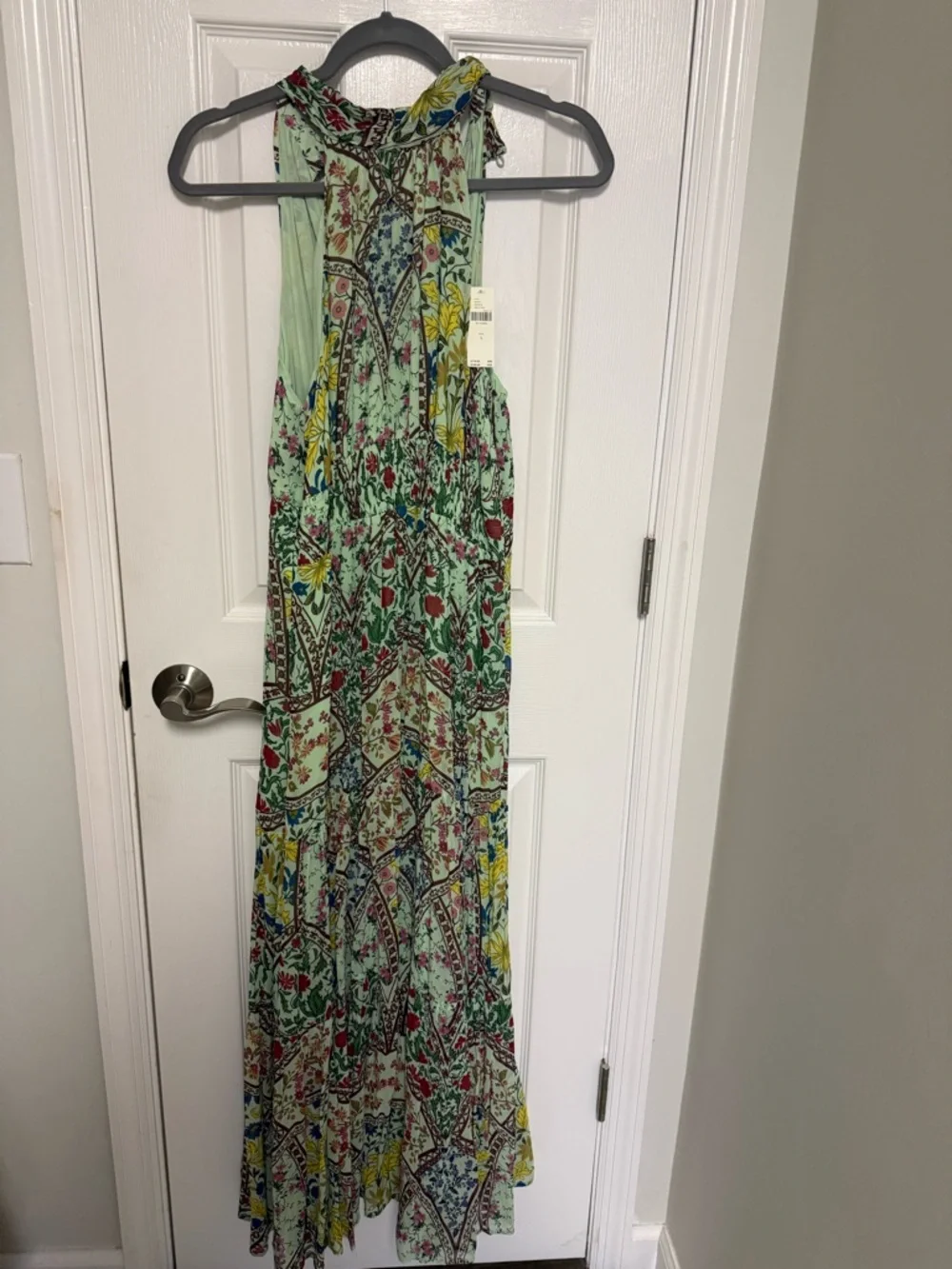 Anthropologie Halter Maxi Dress in Sage Green with Yellow & Blue Floral - Picture 3 of 4